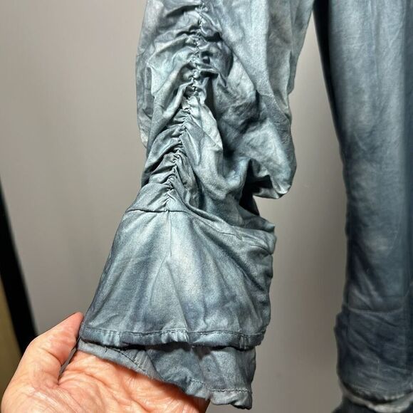 PARSLEY & SAGE Women's Cotton Embroidered Ruffle Button Down Shirt Blue Small - Picture 4 of 15